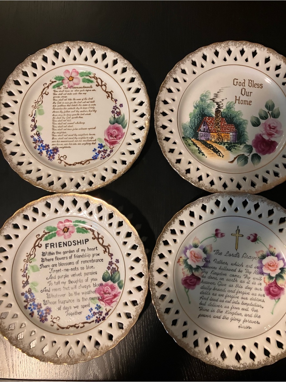 Vintage Floral Decorative Wall Plate - White with Pink Roses